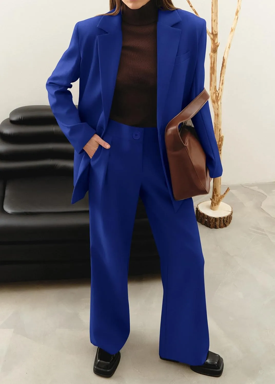KIRUNDO Women's 2025 Spring Fall 2 Piece Blazer Set Casual Loose Long Blazer Jackets and Dressy Wide Leg Pant Suits Pockets