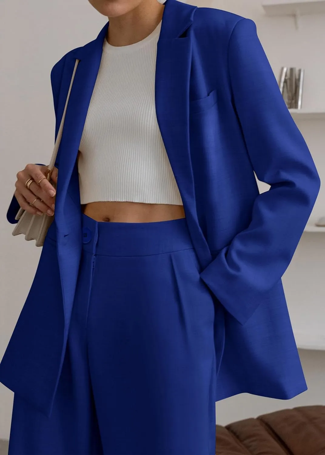 KIRUNDO Women's 2025 Spring Fall 2 Piece Blazer Set Casual Loose Long Blazer Jackets and Dressy Wide Leg Pant Suits Pockets