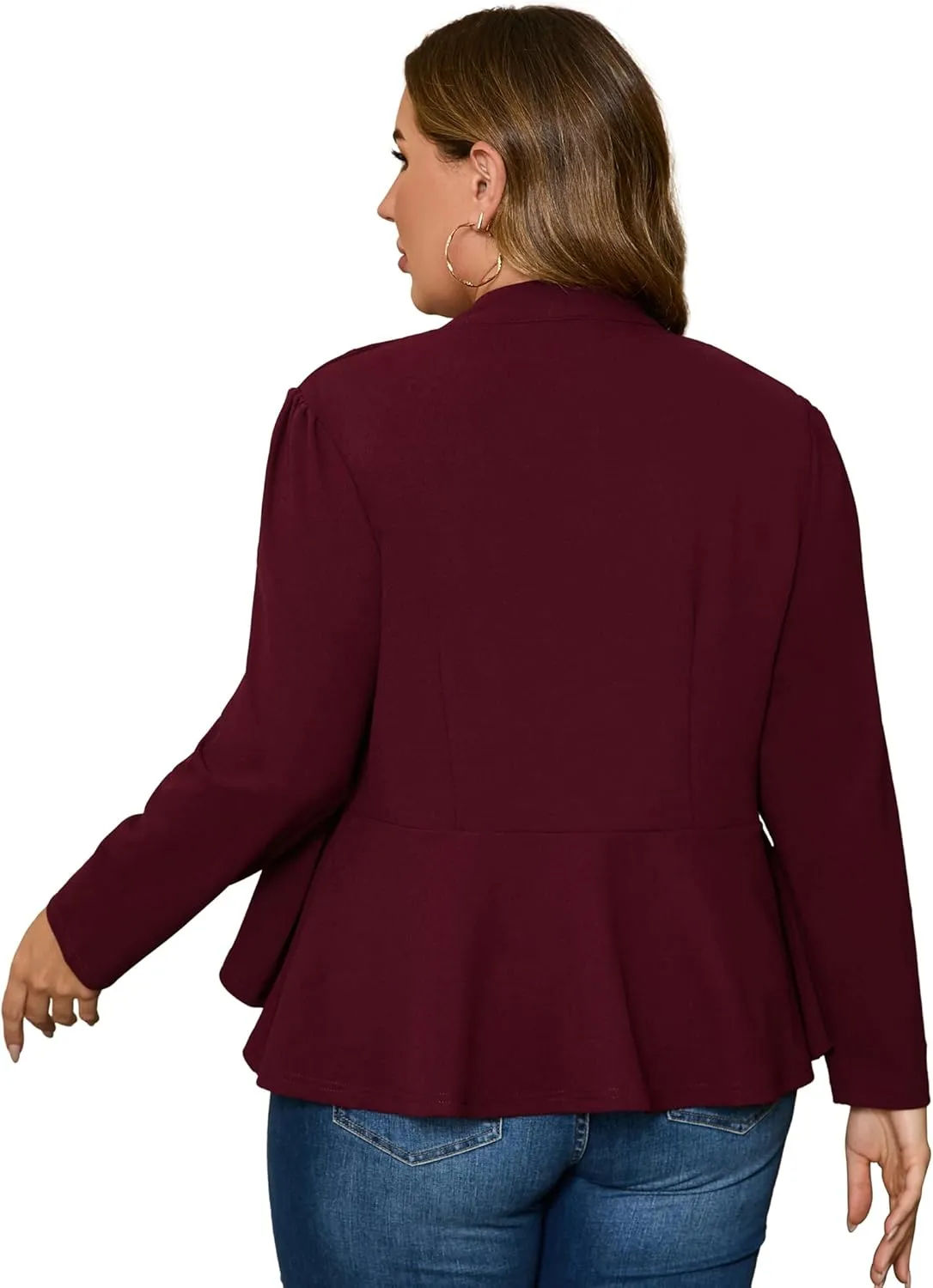 KOJOOIN Women's Plus Size Blazer Open Front Long Sleeve Ruffle Hem Oversized Coat Business Casual Suit Jacket