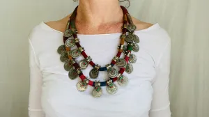 Kuchi Tribal Coin Necklace. Brightly Colored. Kuchi Gypsy Boho