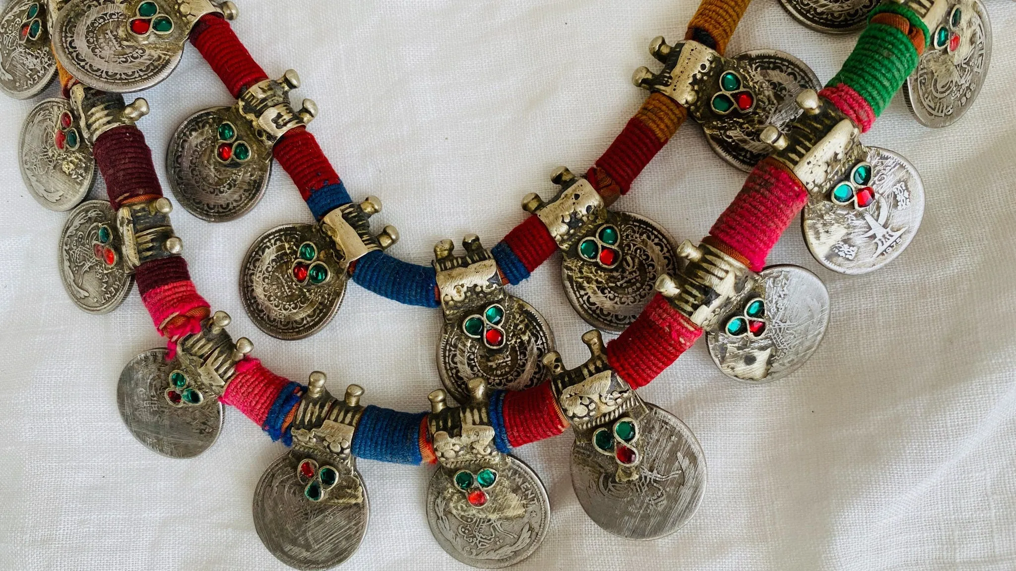 Kuchi Tribal Coin Necklace. Brightly Colored. Kuchi Gypsy Boho