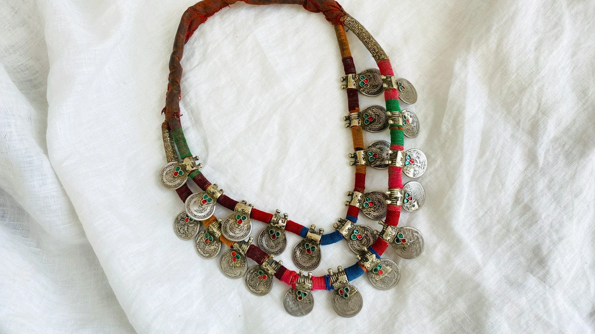 Kuchi Tribal Coin Necklace. Brightly Colored. Kuchi Gypsy Boho