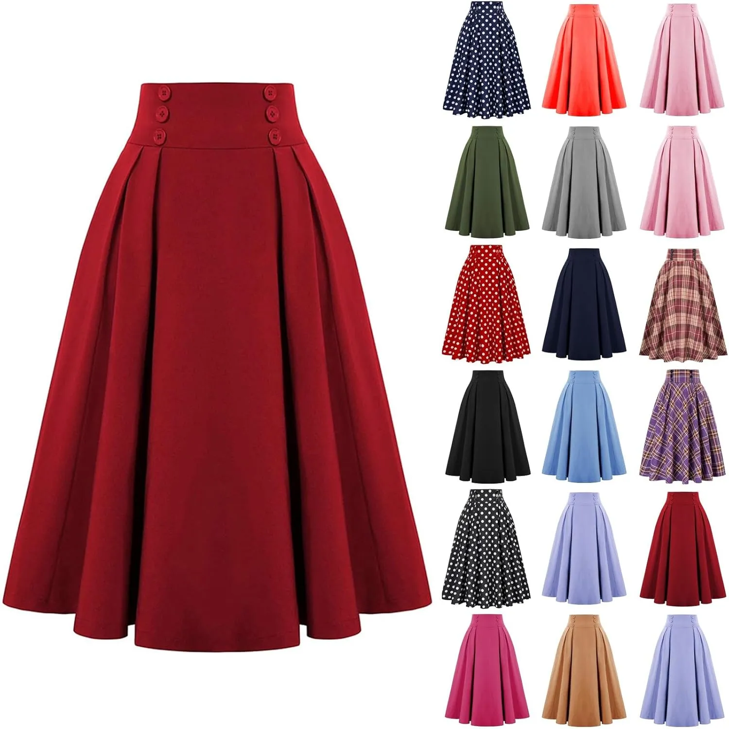 KUIOLYPOER Women Vintage Skirt High Waist Pleated Skirt Women's Ankle Length High Waist A-Line Flowy Long Maxi Skirt