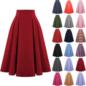 KUIOLYPOER Women Vintage Skirt High Waist Pleated Skirt Women's Ankle Length High Waist A-Line Flowy Long Maxi Skirt