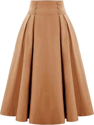 KUIOLYPOER Women Vintage Skirt High Waist Pleated Skirt Women's Ankle Length High Waist A-Line Flowy Long Maxi Skirt