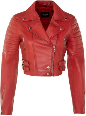 Ladies Cropped Jacket Short Body Gothic Top Chic Biker REAL LEATHER Jacket
