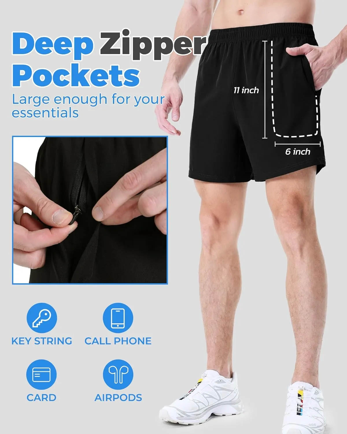 LalaHooK 2 Pack Gym Shorts Men - 5'' Quick Dry Athletic Workout Running Shorts for Casual Basketball with Zipper Pockets
