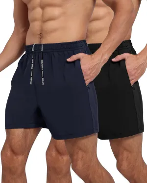 LalaHooK 2 Pack Gym Shorts Men - 5'' Quick Dry Athletic Workout Running Shorts for Casual Basketball with Zipper Pockets