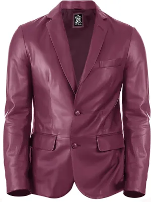 Lambskin Mens Leather Blazer 2 Button Sport Coat- Real Lambskin Leather Blazers for Men Premium Leather Coat
