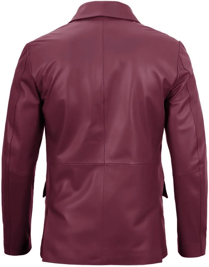 Lambskin Mens Leather Blazer 2 Button Sport Coat- Real Lambskin Leather Blazers for Men Premium Leather Coat