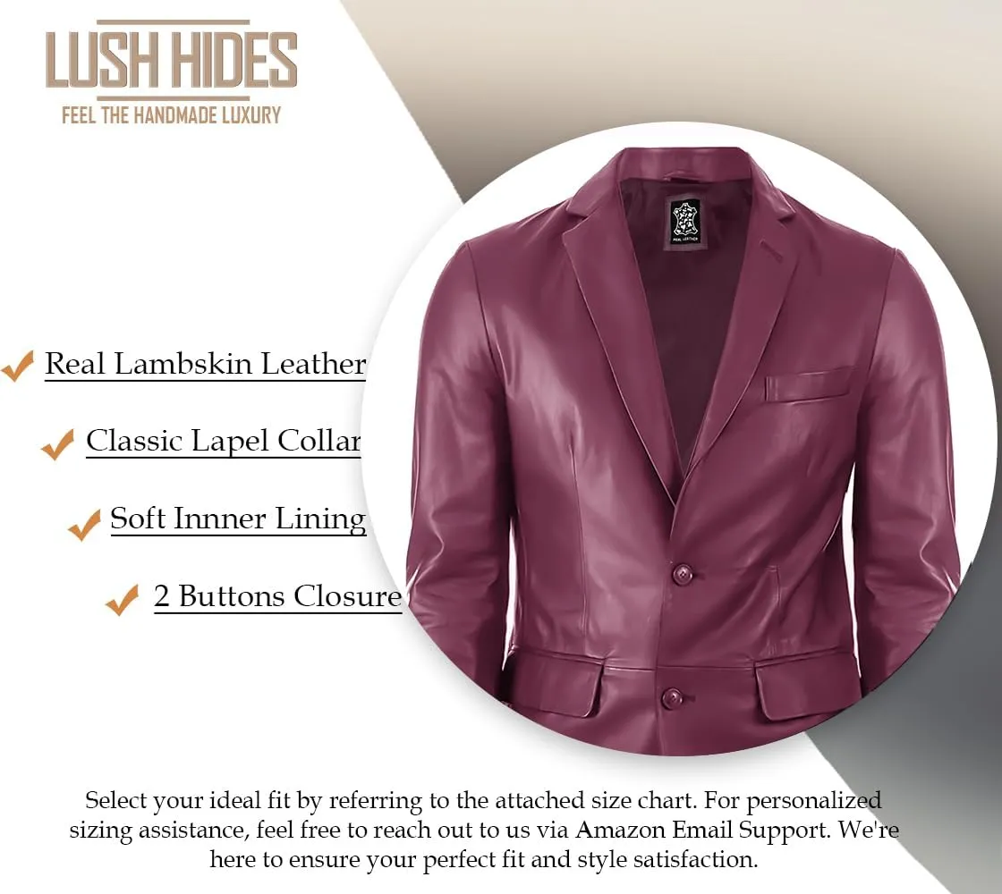 Lambskin Mens Leather Blazer 2 Button Sport Coat- Real Lambskin Leather Blazers for Men Premium Leather Coat