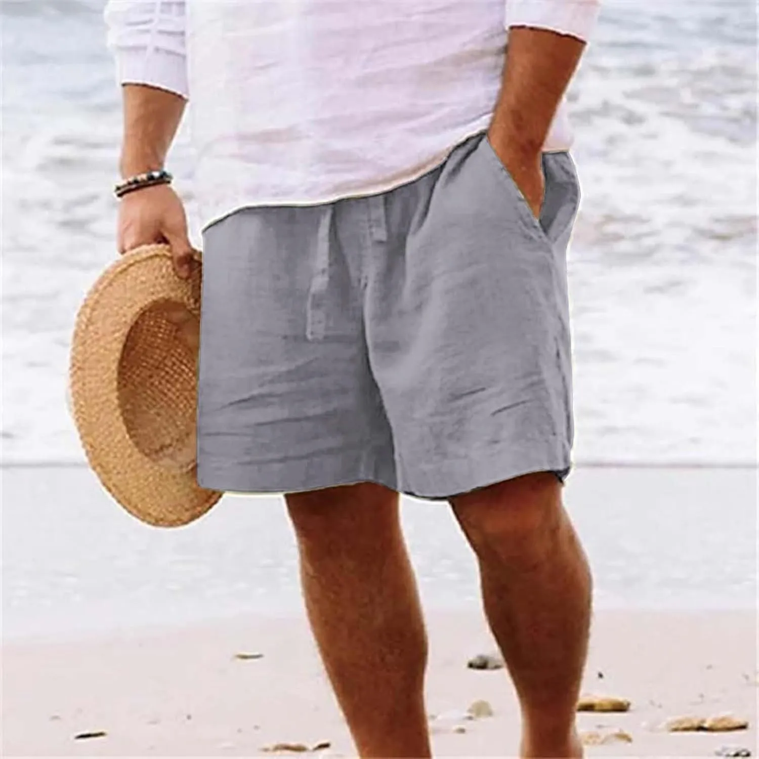 LCMTWX Mens Casual Shorts Lightweight Loose 3/4 Shorts Drawstring Elastic Waist Baggy Wide Leg Casual Beach Yoga Trousers