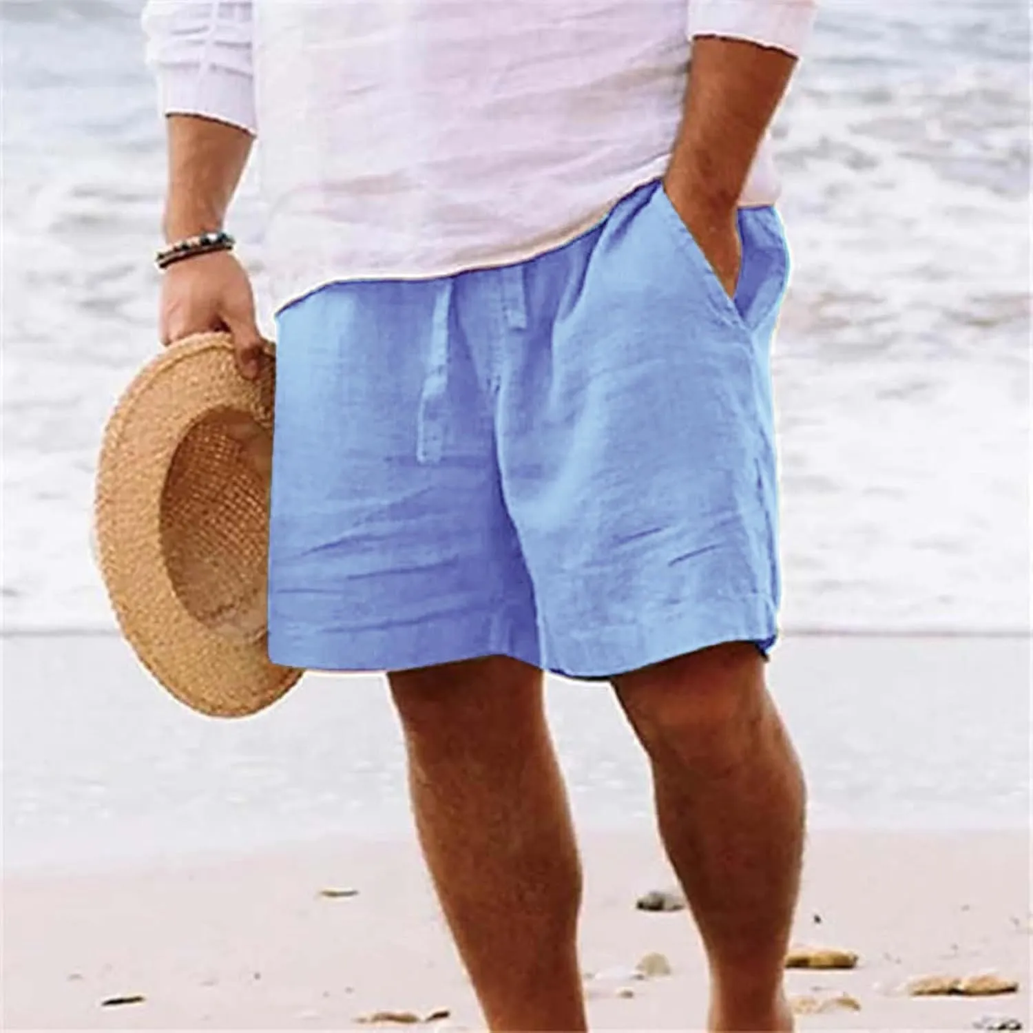 LCMTWX Mens Casual Shorts Lightweight Loose 3/4 Shorts Drawstring Elastic Waist Baggy Wide Leg Casual Beach Yoga Trousers