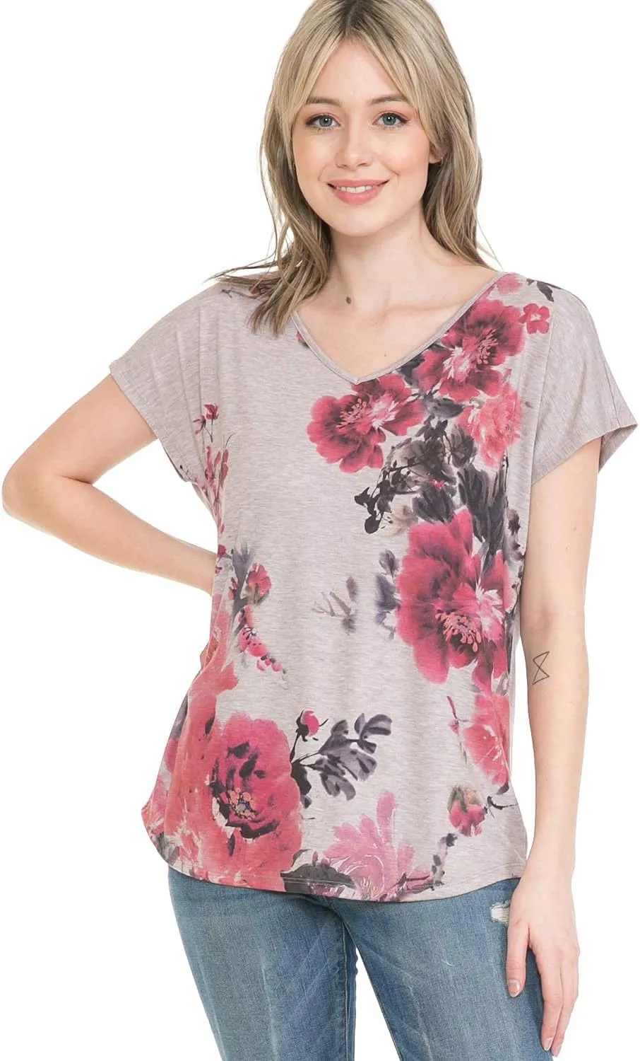 LEEBE Women and Plus Size Dolman Short Sleeve Print Top (Small-5X)