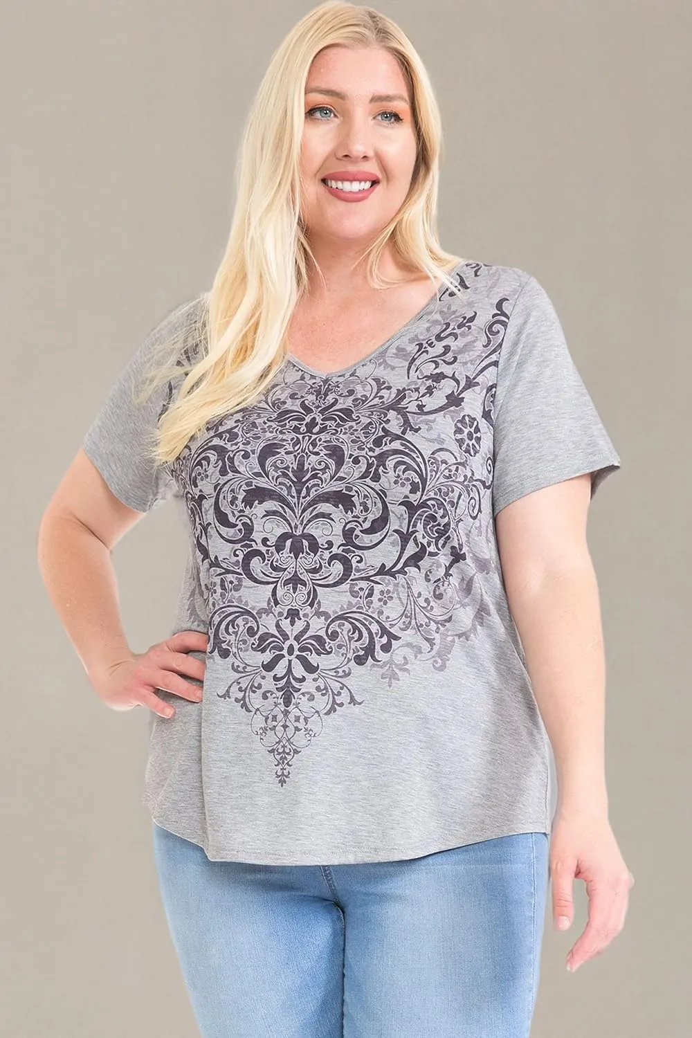 LEEBE Women and Plus Size Short Sleeve Print Top II (Small-5X)