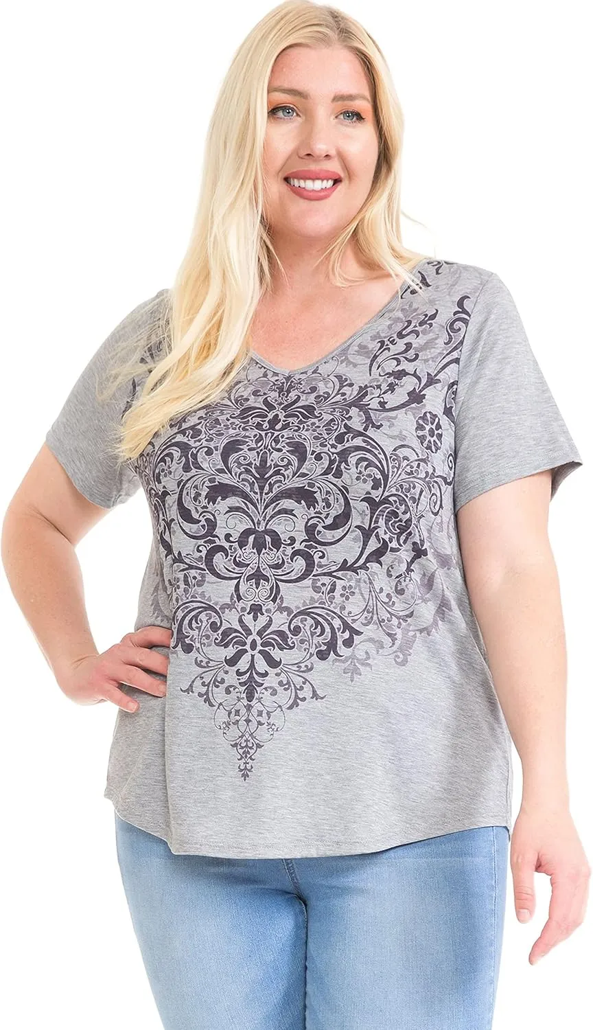 LEEBE Women and Plus Size Short Sleeve Print Top II (Small-5X)