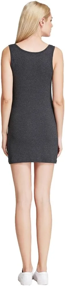 Liang Rou Women's Mini-Ribbed Stretch Scoop Neck Extra Long Tank Top