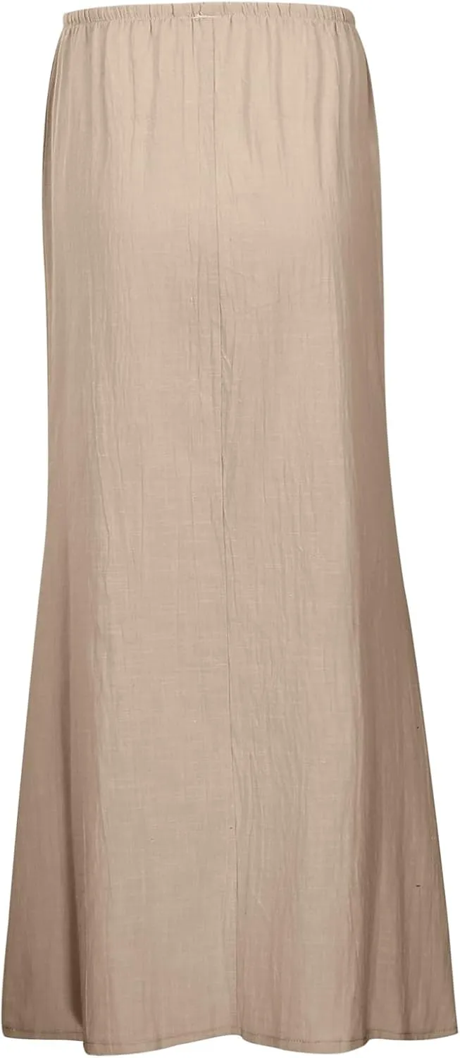 Linen Maxi Skirts for Women Summer Drawstring Waist A Line Skirts Cute Vacation Boho Beach Long Flowy Skirts