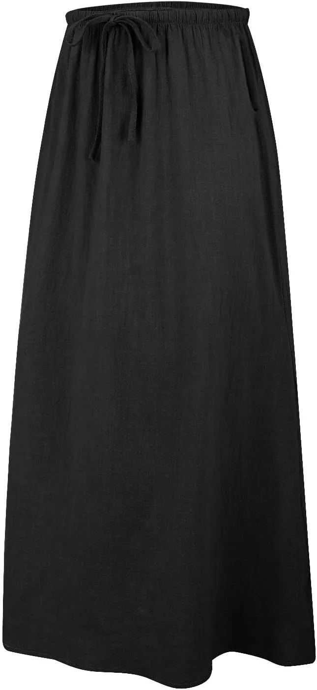 Linen Maxi Skirts for Women Trendy Casual Summer Drawstring Long A Line Skirt Comfy Flowy Boho Beach Vacation Skirt