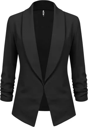 Lock and Love Women 3/4 Sleeve Blazer Open Front Cardigan Jacket Work Office Blazer
