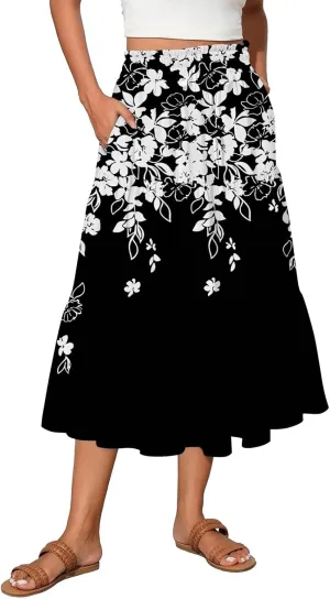 Long Maxi Skirt for Women High Waist Boho Flowy A-Line Maxi Skirt for Summer