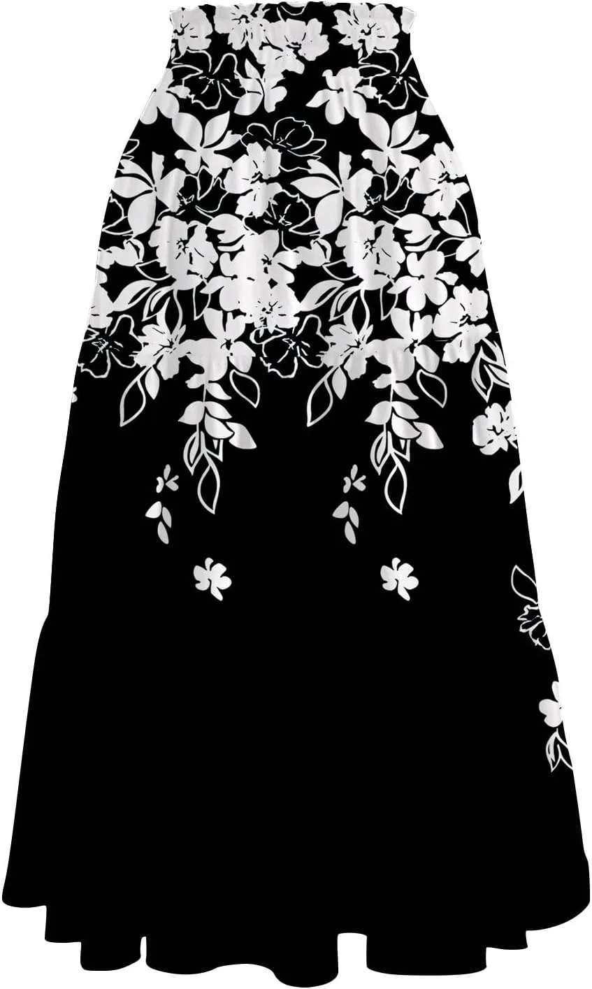 Long Maxi Skirt for Women High Waist Boho Flowy A-Line Maxi Skirt for Summer