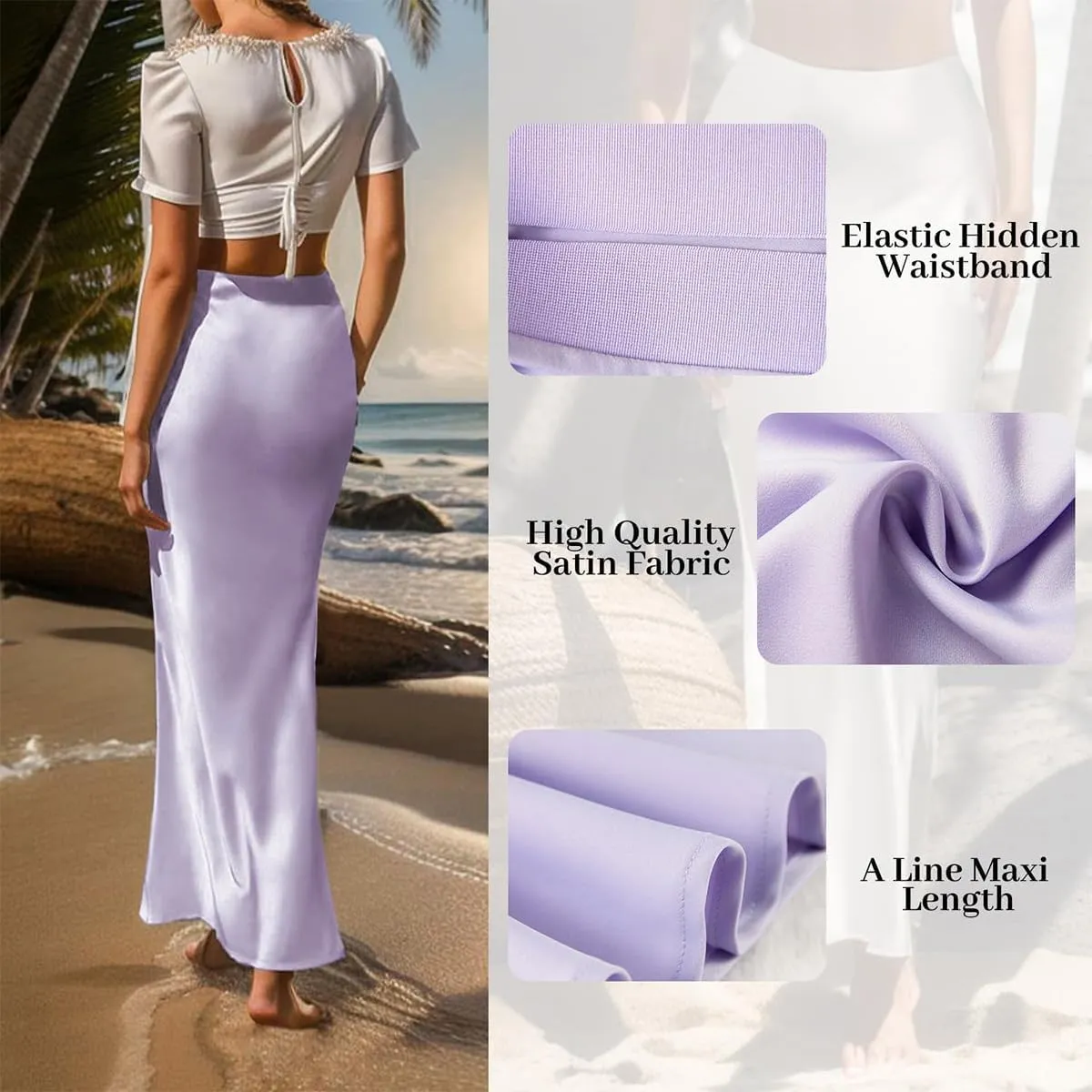 Long Satin Skirts for Women Silk Skirts Silky Elastic High Waist Flared Casual A Line Midi Skirt Cocktail Party Maxi Skirts