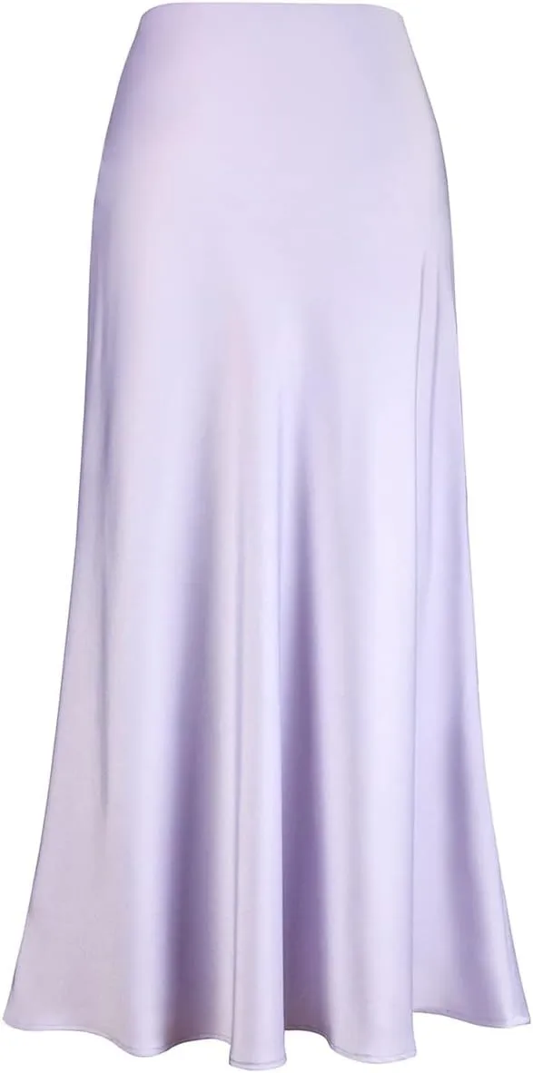 Long Satin Skirts for Women Silk Skirts Silky Elastic High Waist Flared Casual A Line Midi Skirt Cocktail Party Maxi Skirts