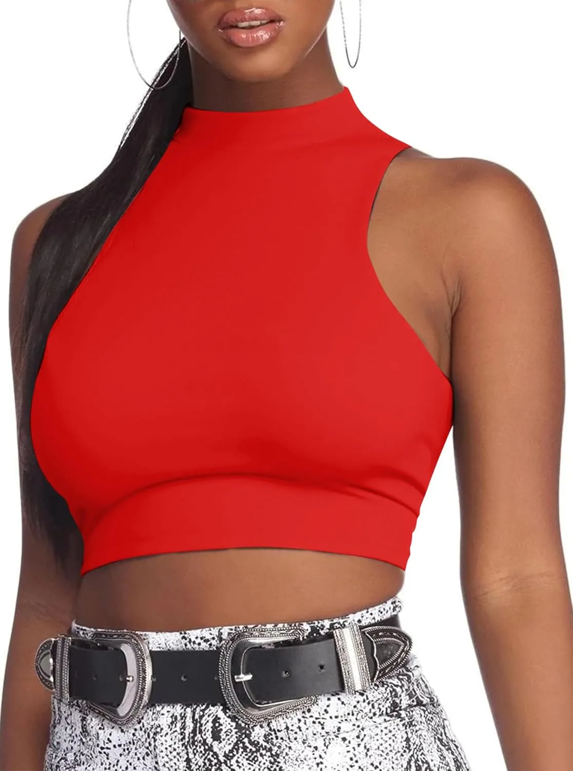 LovelyWholesale Womens Sexy Crop Tops Turtle Neck Summer Tank Top Sleeveless Shirt