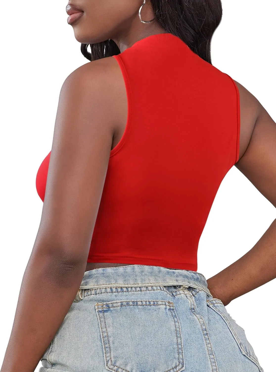 LovelyWholesale Womens Sexy Crop Tops Turtle Neck Summer Tank Top Sleeveless Shirt