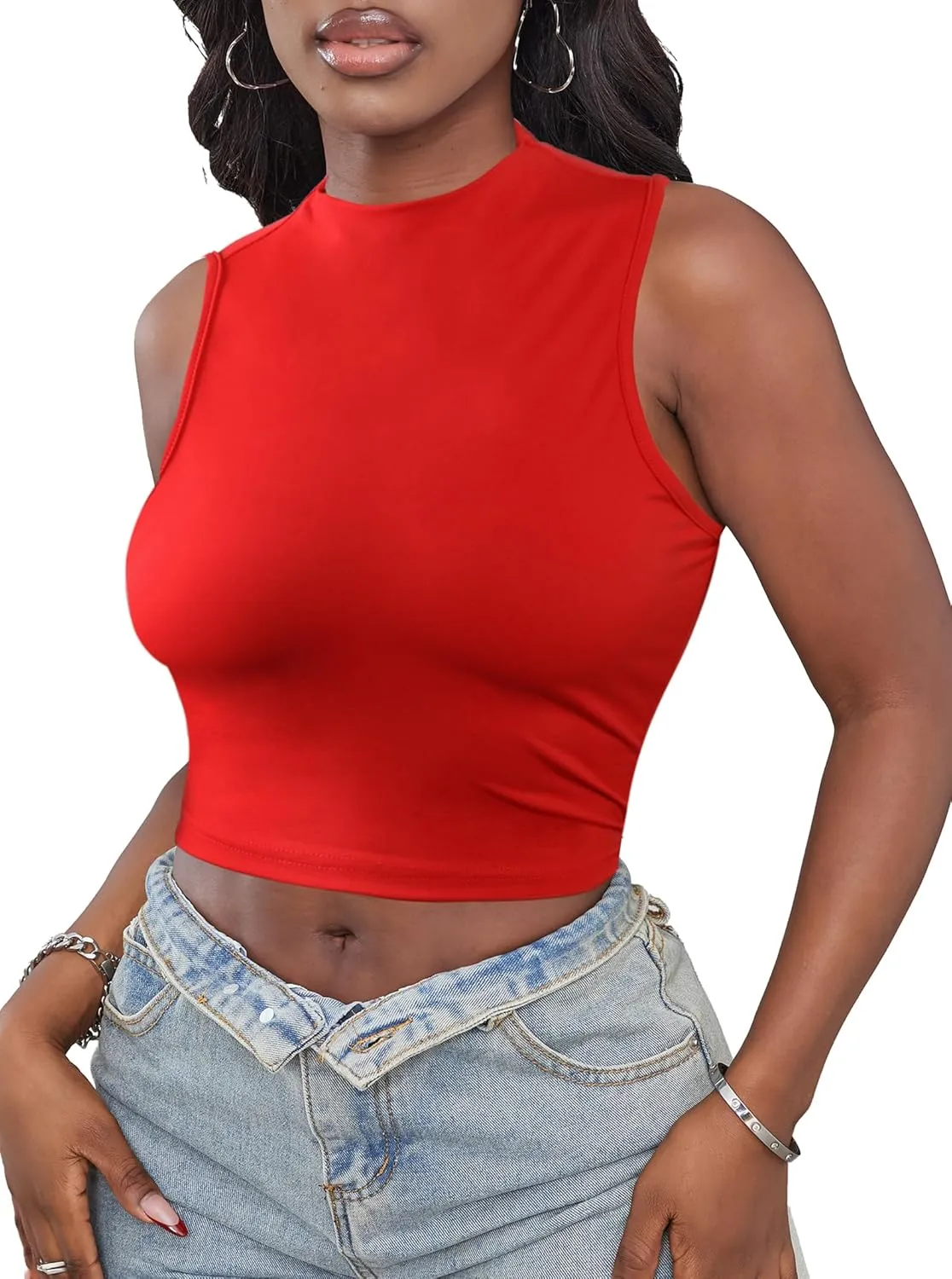 LovelyWholesale Womens Sexy Crop Tops Turtle Neck Summer Tank Top Sleeveless Shirt