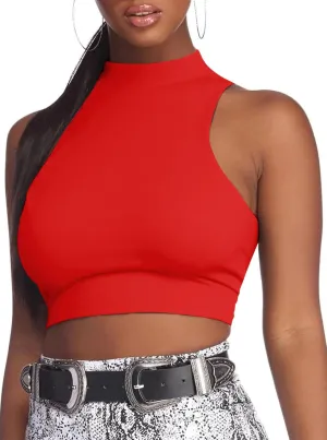 LovelyWholesale Womens Sexy Crop Tops Turtle Neck Summer Tank Top Sleeveless Shirt