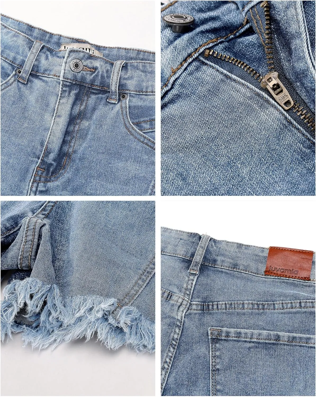 luvamia Jean Shorts for Women Trendy High Waisted Seamed Front Stretchy Denim Shorts Cut Off Frayed Hem Casual Summer