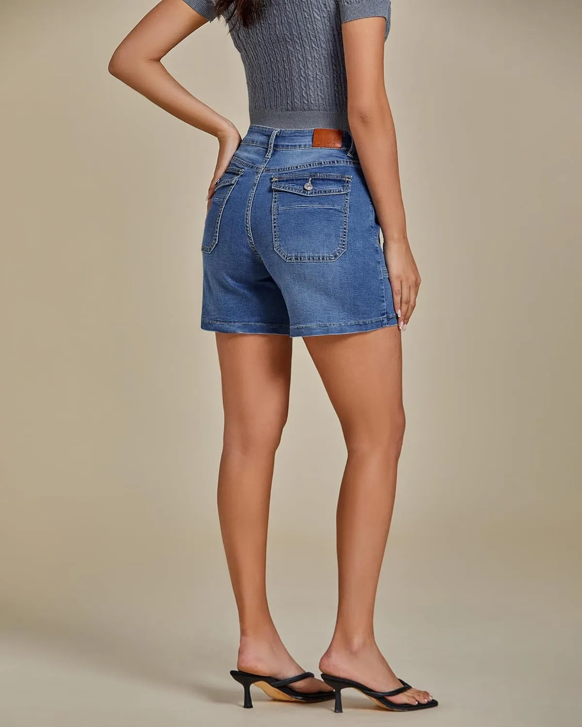 luvamia Jean Shorts for Women Trendy Mid Rise Casual Summer Jorts Distressed Cut Off Stretchy Denim Shorts with Pockets