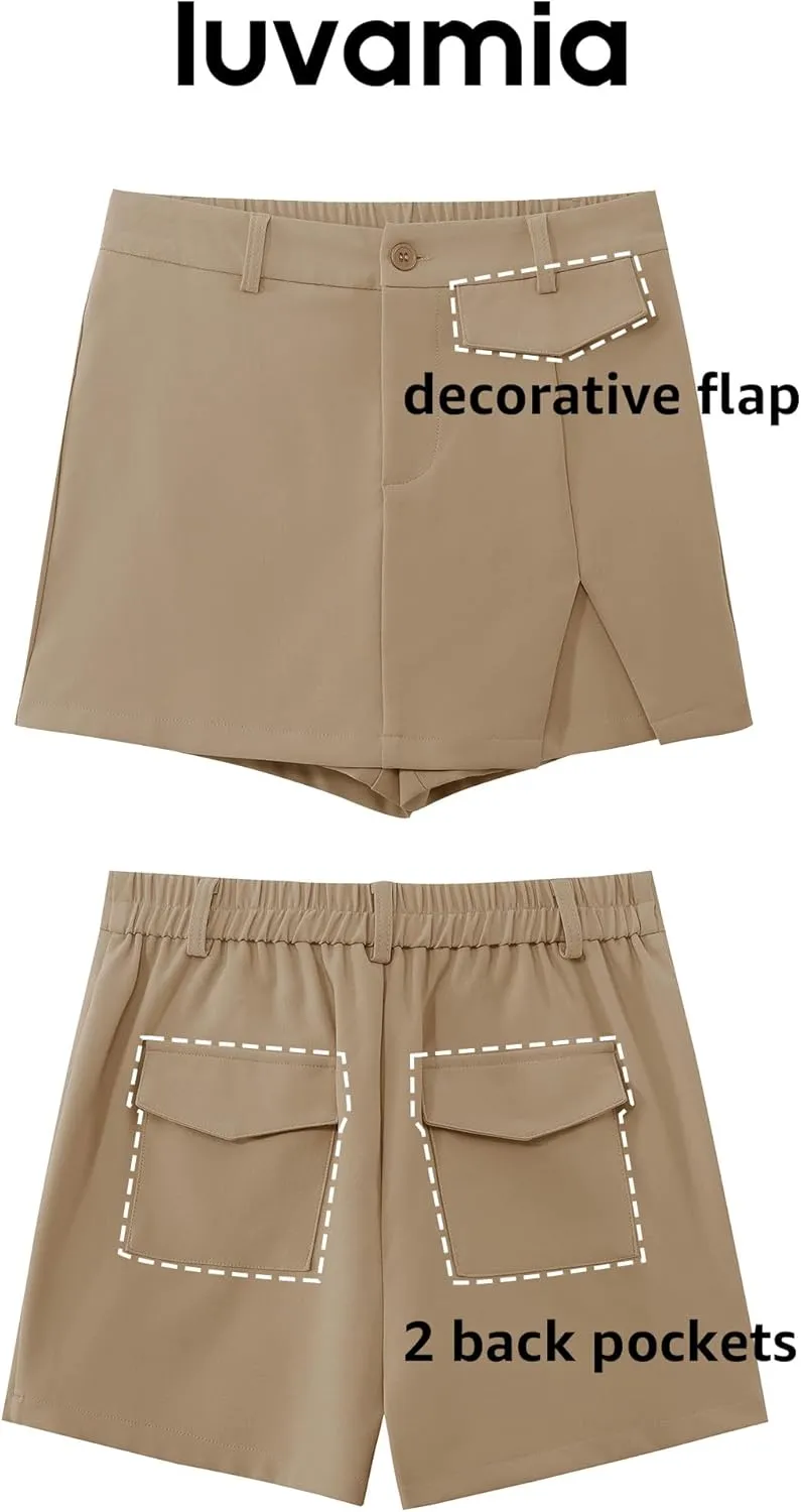 luvamia Skorts for Woman Dressy Casual Summer High Waisted Trendy Pocket Dress Shorts Mini Split Skort Skirt with Shorts