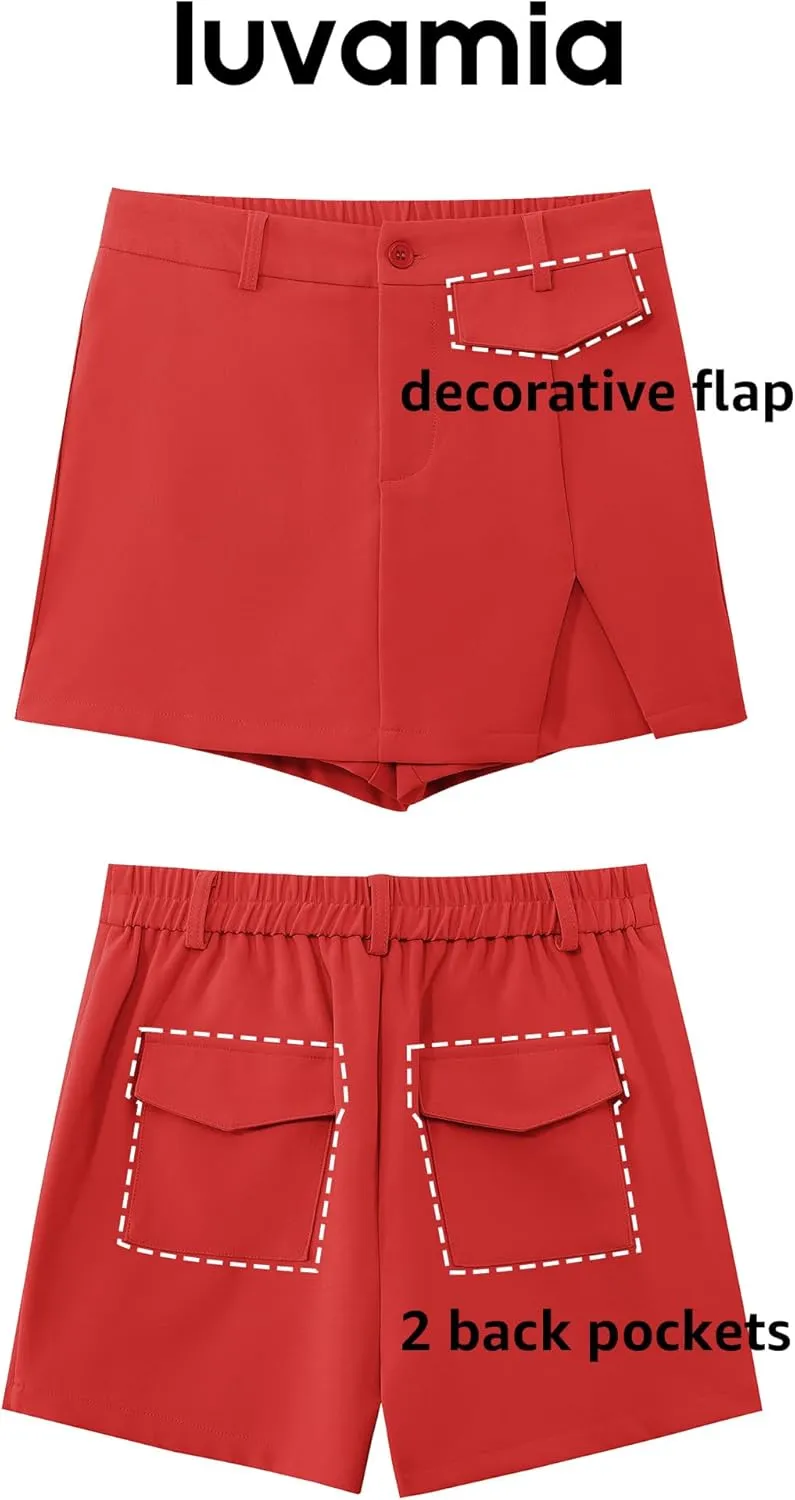 luvamia Skorts for Woman Dressy Casual Summer High Waisted Trendy Pocket Dress Shorts Mini Split Skort Skirt with Shorts