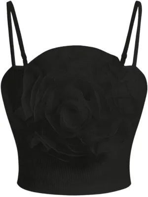 MakeMeChic Women's 3D Floral Applique Sleeveless Spaghetti Strap Cami Crop Top Camisole