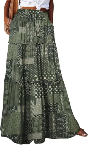 Maxi Boho Skirts for Women Flowy Floral High Waisted Tiered Long Skirts Ladies Casual Bohemian Summer Clothes 2025