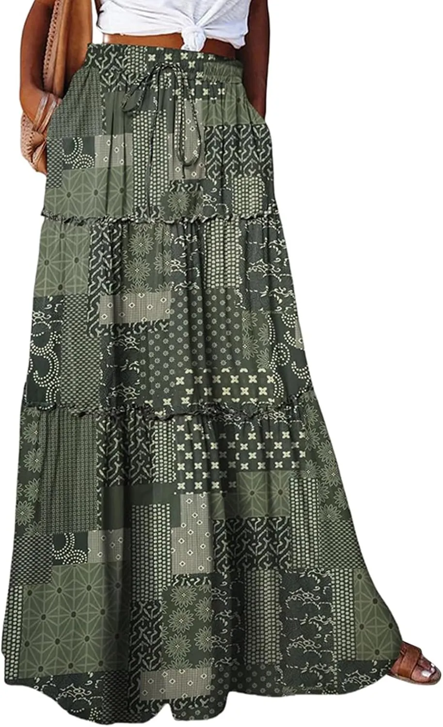 Maxi Boho Skirts for Women Flowy Floral High Waisted Tiered Long Skirts Ladies Casual Bohemian Summer Clothes 2025