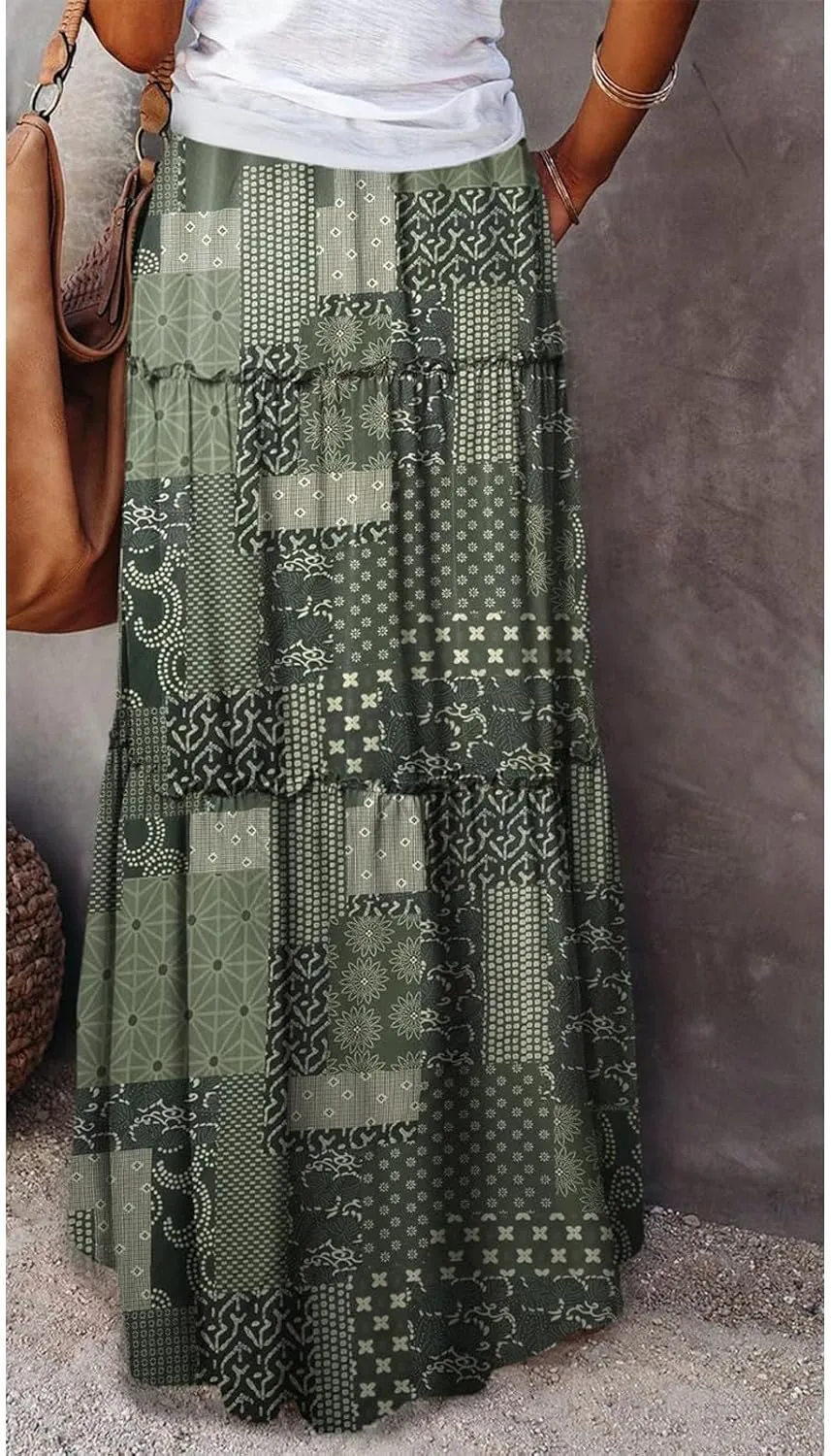 Maxi Boho Skirts for Women Flowy Floral High Waisted Tiered Long Skirts Ladies Casual Bohemian Summer Clothes 2025