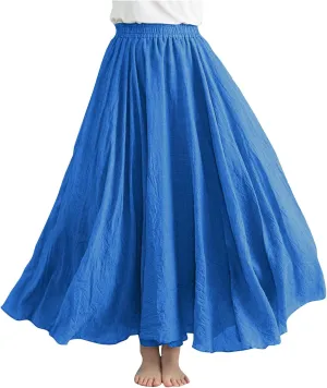 Maxi Skirts for Women 2024 Fashion Solid Ruffle Linen Skirt Summer Stretchy High Waist A-Line Skirt Casual Long Skirt