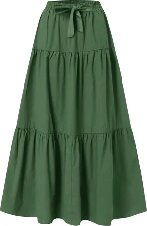 Maxi Skirts for Women 2025 Fashion Boho Long Skirt Summer Beach Swing Ruffle Tiered A-Line Pleated Elastic Waist