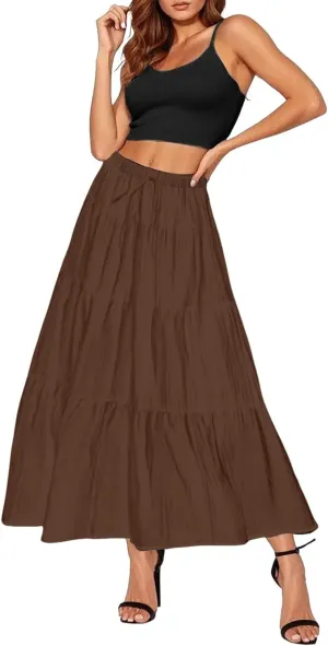Maxi Skirts for Women 2025 Fashion Boho Long Skirt Summer Beach Swing Ruffle Tiered A-Line Pleated Elastic Waist