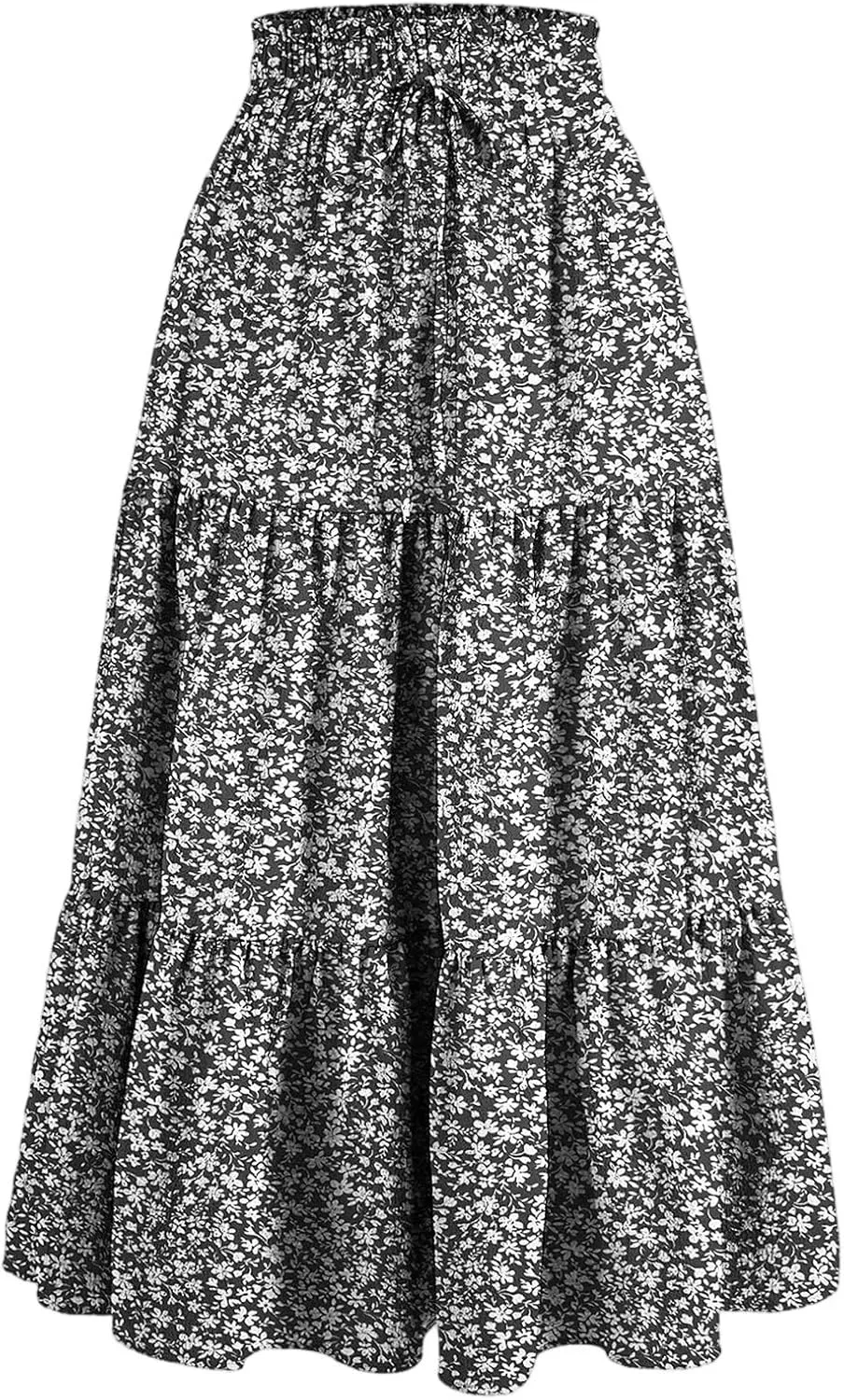 Maxi Skirts for Women 2025 Summer Bohemian High Waisted Long Skirts Flowy Beach Boho Floral Tiered Midi Skirt