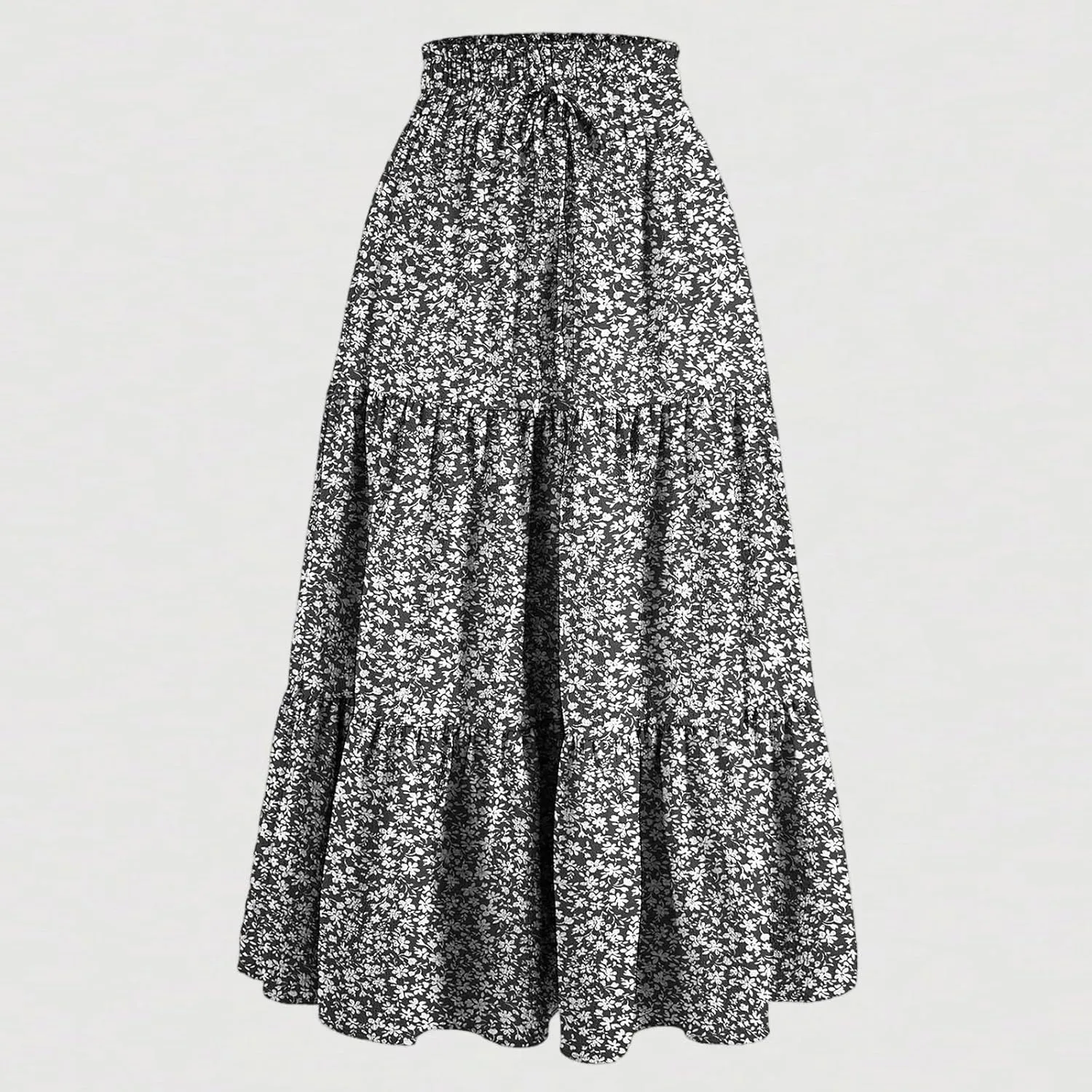 Maxi Skirts for Women 2025 Summer Bohemian High Waisted Long Skirts Flowy Beach Boho Floral Tiered Midi Skirt