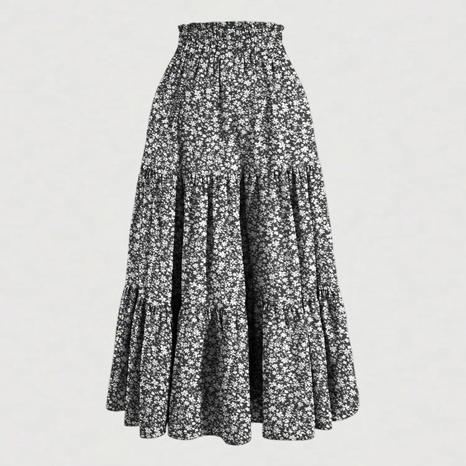 Maxi Skirts for Women 2025 Summer Bohemian High Waisted Long Skirts Flowy Beach Boho Floral Tiered Midi Skirt