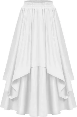 Maxi Skirts for Women High Waist Renaissance Double Layered Long Skirt Vintage Pleated Flowy Solid Summer Skirt