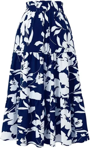 Maxi Skirts for Women Summer 2025 High Waisted Flowy Floral Long Skirt Vacation Beach Ruffle A Line Skorts
