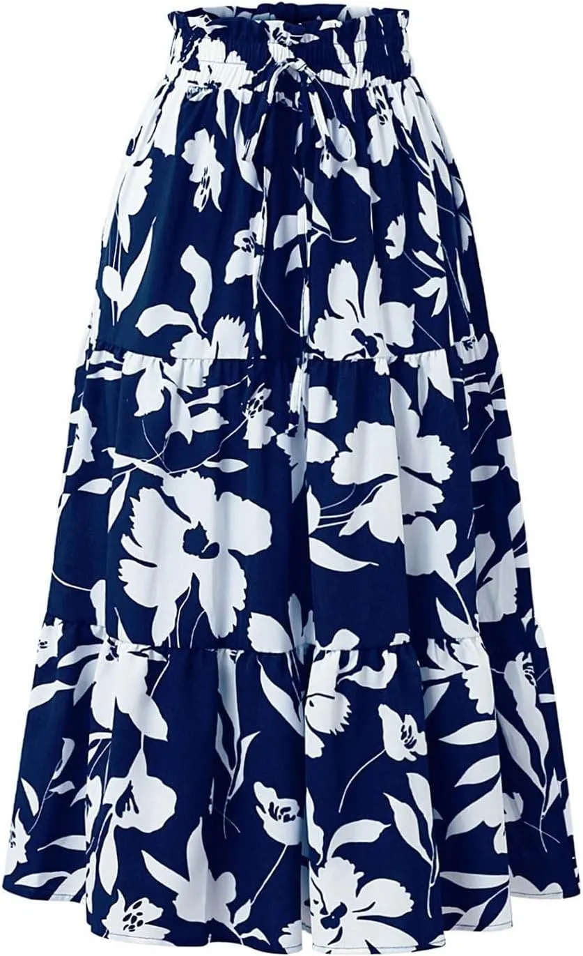 Maxi Skirts for Women Summer 2025 High Waisted Flowy Floral Long Skirt Vacation Beach Ruffle A Line Skorts