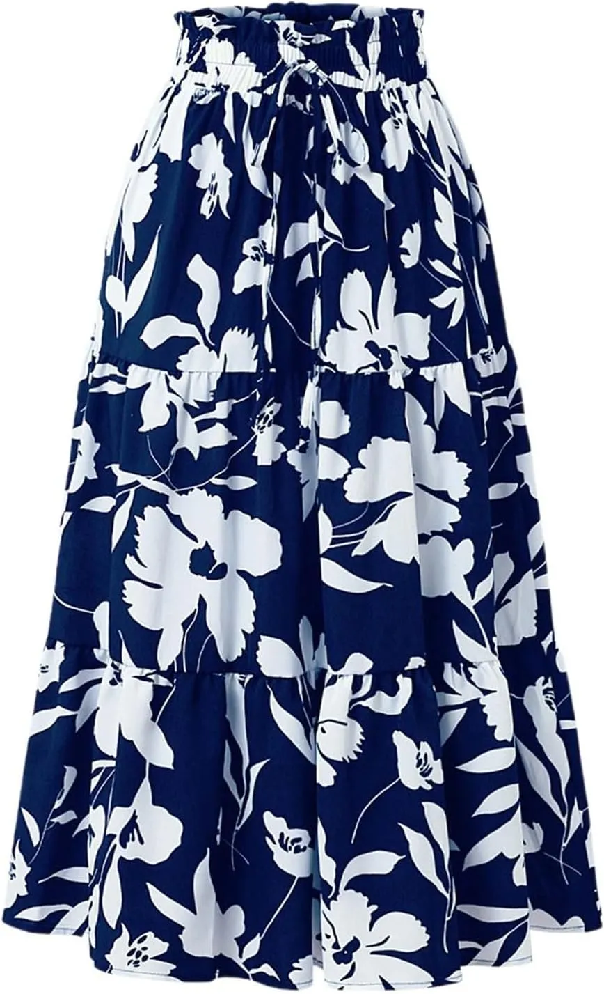 Maxi Skirts for Women Summer 2025 High Waisted Flowy Floral Long Skirt Vacation Beach Ruffle A Line Skorts